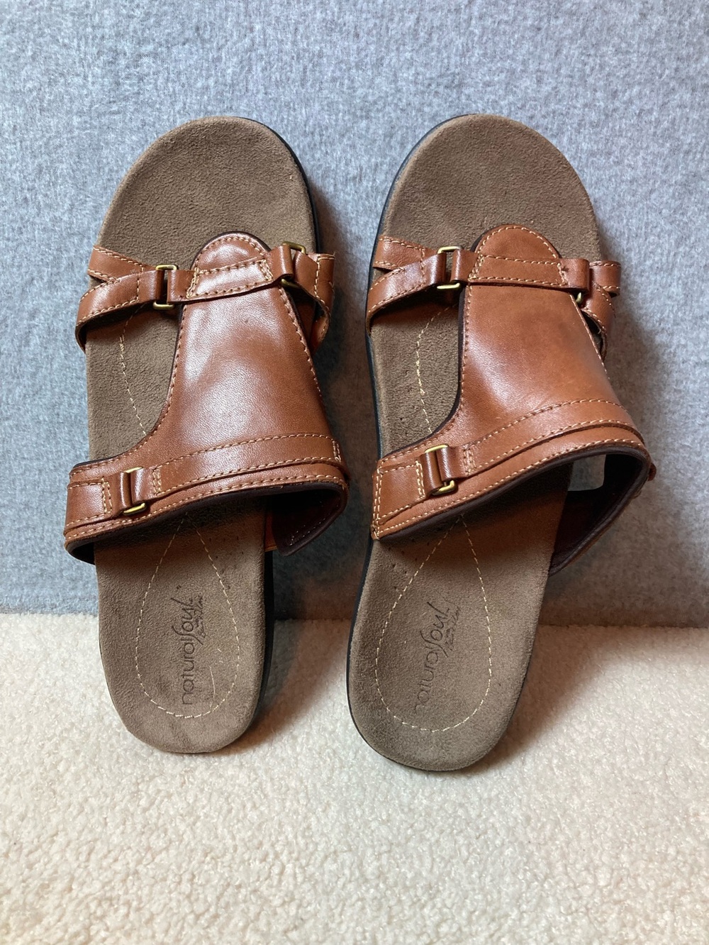 Natural Soul Brown Leather-Look Slide Sandals
